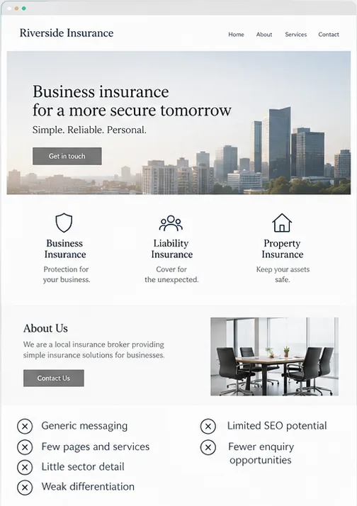 Earlier illustrative website idea for Commercial insurance
