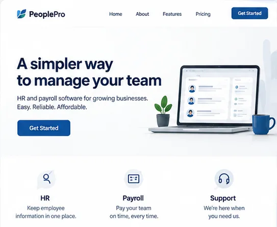 Earlier illustrative website idea for HR software