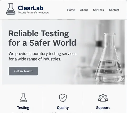 Earlier illustrative website idea for Laboratory testing