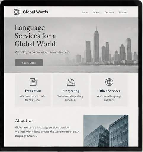 Earlier illustrative website idea for Language services
