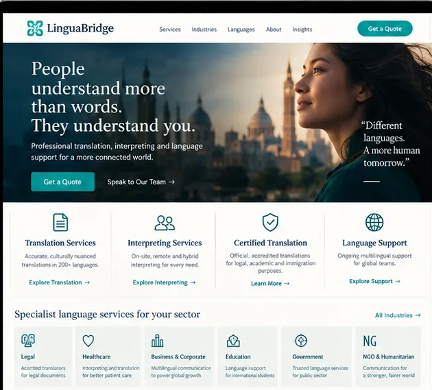 Language services: show sector fit and next steps — illustrative website study