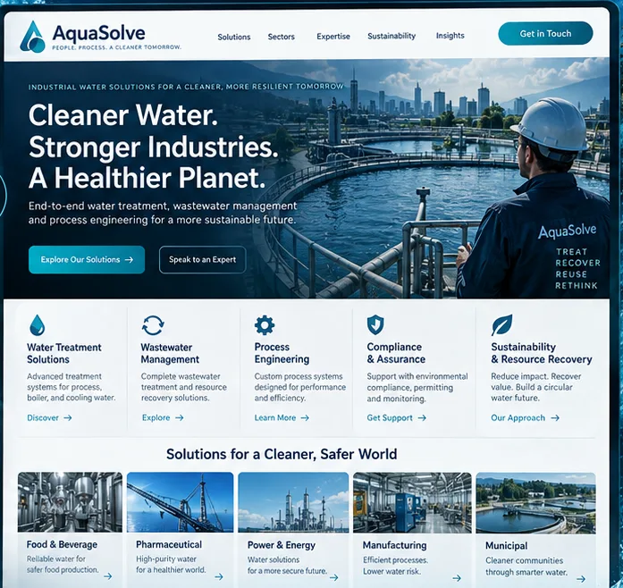 Water: organise a complex offer around the job — illustrative website study